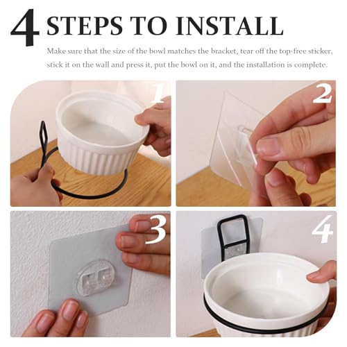 Artibetter 2pcs Iron Pet Bowl Fixed Rack Wall Mounted Feeder Hanging Bracket Holder with 3 Nail-Free Adhesive Pads for Dogs and Cats Raised Feeding Station