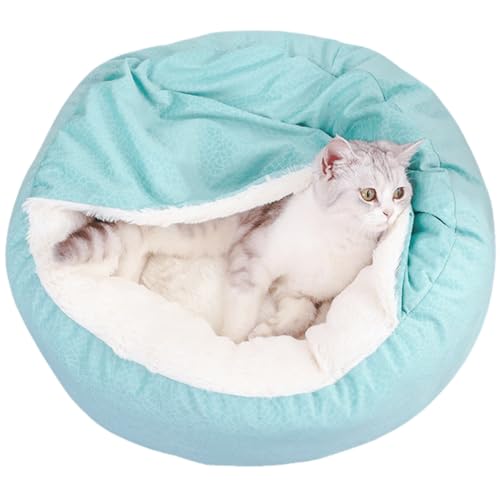 Small Dog Bed with Cover Cave - Covered Round Puppy Bed with Hooded Blanket, Machine Washable Burrow Pet Bed for Small Dogs and Cats, Cozy Cave Dog Bed with Anti-Slip Bottom (Green,Small) - color: Green, size: Small