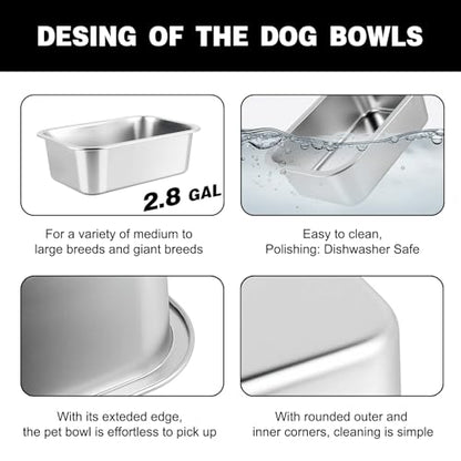 2.8 Gallon Elevated Large Dog Water Bowl, 4 Adjustable Height 10.5-15.8'' Raised Stainless Steel Bowl Stand with Anti-Slip Mat for Large Breed, Metal Dog Feeding Station for Relief Joint Pressure - size: 2.8 Gallon
