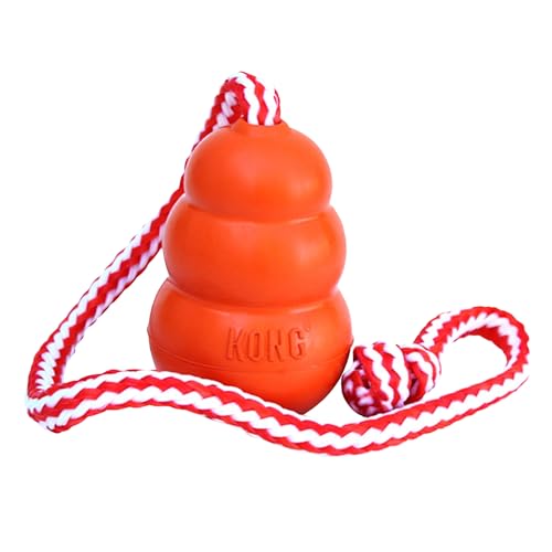KONG Aqua Floating Fetch Toy - Dog Floating Toy for Water Retrieval, Play, Exercise & More - Natural Rubber Dog Toy with Foam Interior & Rope for Farther Throwing - Orange, for Medium Dogs - size: Medium (Pack of 1)