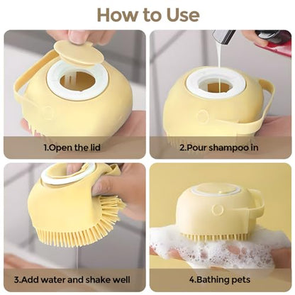 Silicone Dog Bath Brush – Dog Grooming Shampoo Scrubber with Soap Dispenser, Perfect for Shedding, Bathing, and Grooming, Ideal for Short and Long-Haired Dogs, Yellow - color: yellow