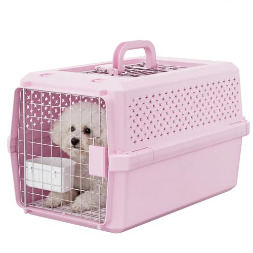 RIZZARI Pet Travel Carrier, 22" Hard Kennel for Cats & Small Dogs | Strong Wire Door,Comfortable Transport,Reliable Lock Design,Ventilated Side Panels,Lightweight Structure,Easy Daily Care - color: Pink, size: 22.0"L x 14.0"W x 14.2"H