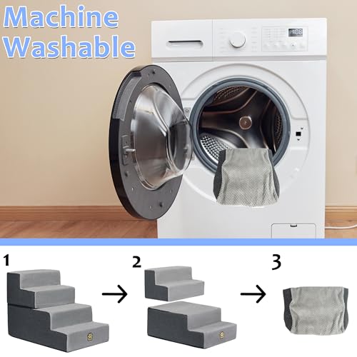 Dog Stairs for Couch Sofa and Bed, 4-Step Foam Pet Stairs 18 Inch H, Dog Steps for Small Dogs Cats Puppies, High-Density Foam Pet Ladder with Washable Cover Non-Slip Bottom, Gray - color: 4-Steps Gray