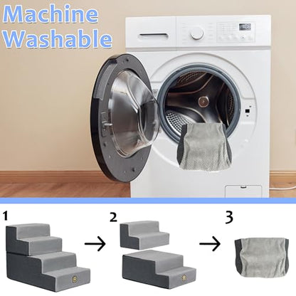 Dog Stairs for Couch Sofa and Bed, 4-Step Foam Pet Stairs 18 Inch H, Dog Steps for Small Dogs Cats Puppies, High-Density Foam Pet Ladder with Washable Cover Non-Slip Bottom, Gray - color: 4-Steps Gray