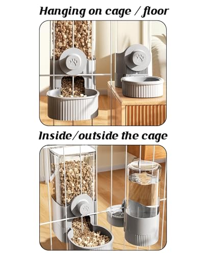 GPY Automatic Hanging Gravity Pet Feeder and Water Dispenser Set ，Automatic Rabbit Feeder and Dog Water Dispenser for Dogs Cats Pets Animals Large Capacity (Blue Water Feeder&Food Feeder) (Grey) - color: Grey