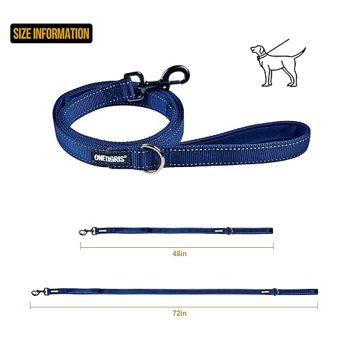 OneTigris Handled No-Pull Dog Walking Leash Long Traffic Leads for Medium to Large Dogs (Blue, 4FT) - color: Blue, size: 4FT