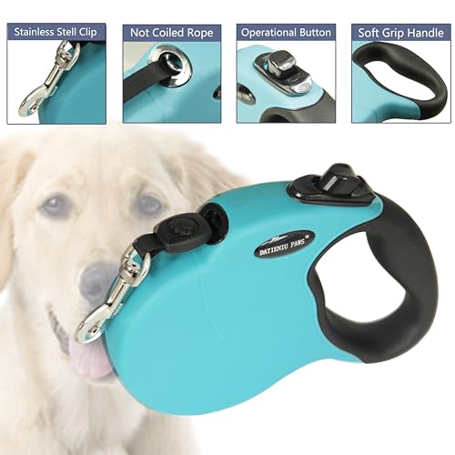 16FT Retractable Dog Leash for Medium Dogs up to 44lbs with Chew Proof Steel Wire Extender, Lightweight, Durable & Safe One-Hand Operation Blue M - color: Blue, size: Medium