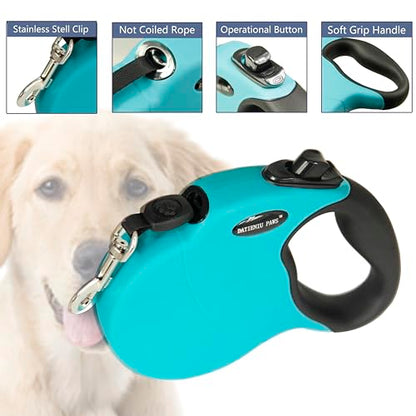 16FT Retractable Dog Leash for Medium Dogs up to 44lbs with Chew Proof Steel Wire Extender, Lightweight, Durable & Safe One-Hand Operation Blue M - color: Blue, size: Medium