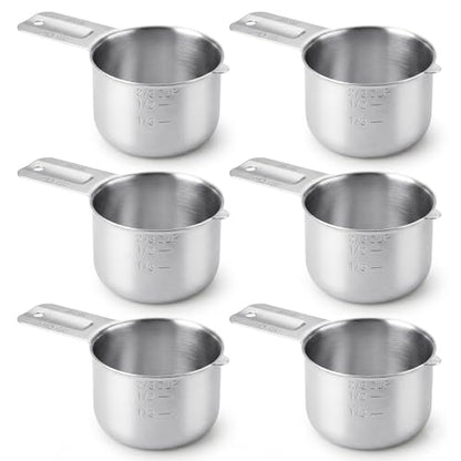 6 Pcs 3/4 Cup Measuring Cup,180ml | 6oz | 180cc 304 Stainless Steel Measure Scoop Metal Measuring Cups,3/4 Cup Dog Food Scoop for Cooking Baking Coffee,Metric & US Measurement Dishwasher Safe