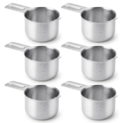 6 Pcs 3/4 Cup Measuring Cup,180ml | 6oz | 180cc 304 Stainless Steel Measure Scoop Metal Measuring Cups,3/4 Cup Dog Food Scoop for Cooking Baking Coffee,Metric & US Measurement Dishwasher Safe