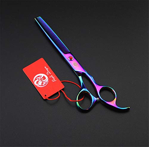 Purple Dragon Professional 7.0 inch 4PCS Pet Grooming Scissors Kit Japan Premium Steel Straight & Curved & Thinning Blade Dog Hair Cutting Shears Set with Case - color: Rainbow