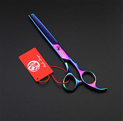 Purple Dragon Professional 7.0 inch 4PCS Pet Grooming Scissors Kit Japan Premium Steel Straight & Curved & Thinning Blade Dog Hair Cutting Shears Set with Case - color: Rainbow
