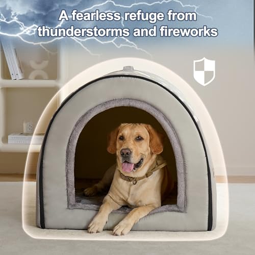 Jiupety 2 in 1 Dog House Indoor, Comfy Cave Bed Covered Dog Bed, Portable House for Large Dogs, 3XL(39"×32"×28"), Up to 90 Lb, Grey - style: 3XL