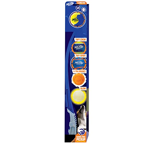 Nerf Dog 25in Translucent Air Strike Thrower, Dog Toy Gift Set with Five 2.5in Balls, Lightweight, Durable and Water Resistant, for Small/Medium/Large Breeds - size: 5 Piece Set