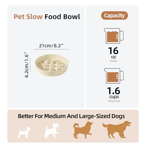 Havniva Ceramic Slow Feeder Dog Bowls, 1.6 Cups Dog Bowl Slow Feeding for Medium Breed, 8.2inch Puzzle Dog Food Bowl Slow Feeder Non-Slip Anti-Gulping and Anti-Choking Reduces Bloating - color: 1 x Light Yellow-C, size: 8.2inch