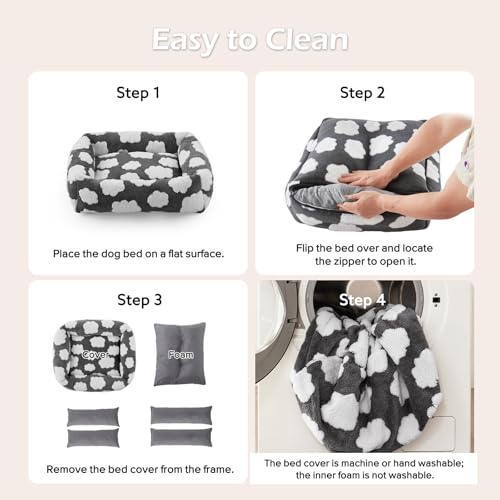 JOEJOY XL Dog Beds Large Sized Dog, Rectangle Washable Orthopedic Pet Bed with Removable Zipper Cover, Cute Soft Calming Puppy Pet Bed with Jacquard Shaggy Plush & Non Skid Bottom - color: Cozy Clouds Grey, size: XL (42"x36"x9")