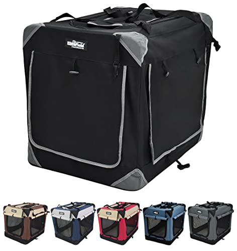 EliteField 4-Door Folding Soft Dog Crate with Curtains, Carrying Bag and Fleece Bed (2 Year Warranty), Indoor & Outdoor Pet Home (20" L x 14" W x 14" H, Black+4 Door Curtains) - color: Black+4 Door Curtains, size: 20.0"L x 14.0"W x 14.0"H