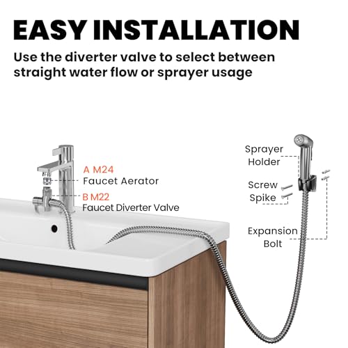 Sink Faucet Sprayer Attachment Set - Includes Diverter Valve, 59" Metal Hose, and Handheld Shower for RV, Sink Spray, Dog Shower, Tub Sprayer, and Sink Mist Nozzle