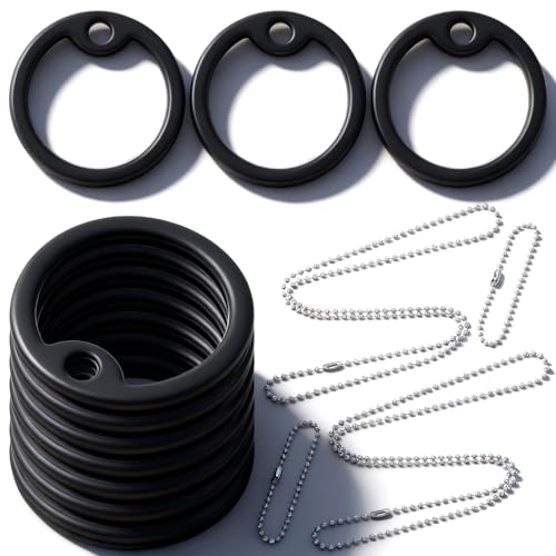 10 Pack Black Round Dog Tag Silencers with 4 Stainless Steel Chains, Quiet Noise Reduction Covers for Pet ID Tags, Durable and Waterproof for Running Swimming Walking Outdoor Activities