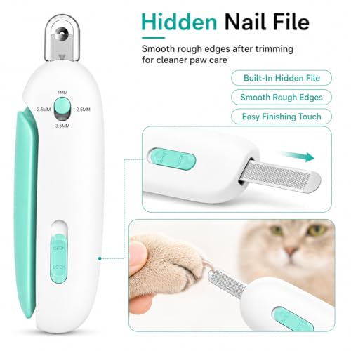 Wanheart Cat Nail Clipper, 4-Size Safety Guide, Catcher & File (Blue) | 4-size safety guide, nail catcher, curved steel blade, hidden file, lockable non-slip handle, blue - color: Blue