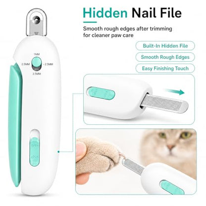 Wanheart Cat Nail Clipper, 4-Size Safety Guide, Catcher & File (Blue) | 4-size safety guide, nail catcher, curved steel blade, hidden file, lockable non-slip handle, blue - color: Blue