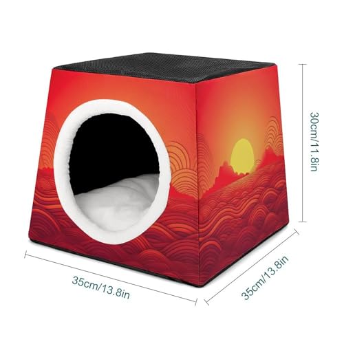 Collapsible Soft Dog Crate Pet Kennel Houses Red Sunrise Printed Lightweight Travel Crate Kennel Indoor & Outdoor, 13.8"x13.8"x11.8"