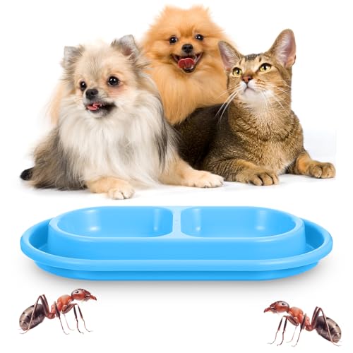 1 Pcs Cat Food Bowl 25 oz Plastic Cat Dog Pet Food Bowl Double No Spill Feeding Water Bowls Ants go Away Feeding Bowls for Small Medium Pets (Blue)