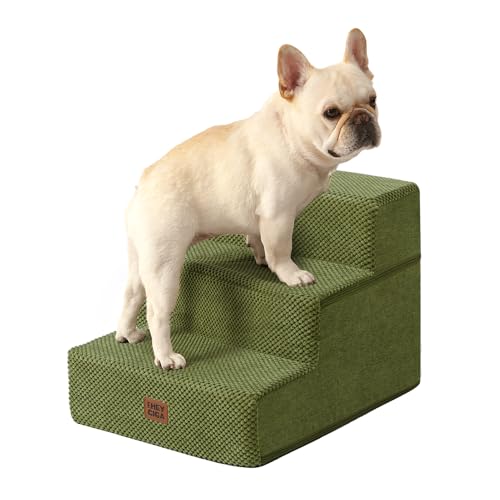 EHEYCIGA Dog Stairs for Small Dogs 13.5" H, 3-Step Dog Steps for Couch Sofa and Chair, Pet Steps for Medium Cats, Non-Slip Balanced Pet Ramp Indoor, Olive Green - color: Olive Green, size: Standard 15" x 18" x 13.5"