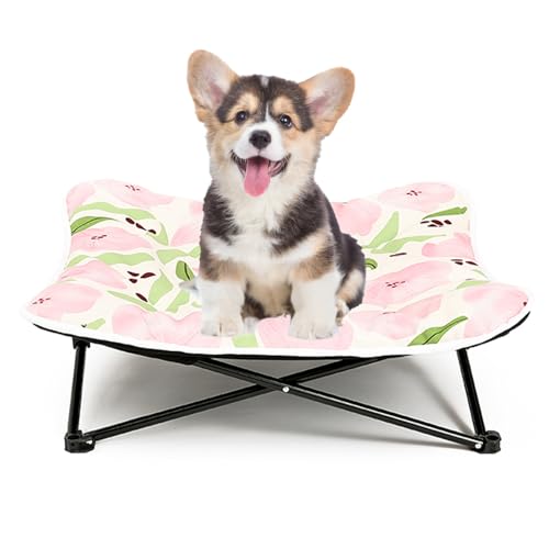 Portable Raised Pet Cot Outdoor Elevated Dog Bed Folding Cat Pet Bed with Padded Filling for Indoor, Traveling, Camping(Pink,65x65x25cm) - color: Pink, size: 65x65x25cm