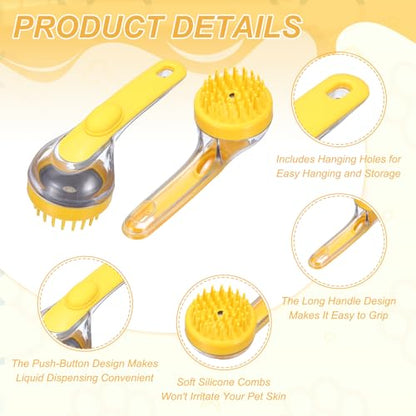 Pet Bath Brush, Dog Shampoo Brush New 2 in 1 Grooming Massage Scrubber Bubble Maker with Ring Built-in Shampoo Dispenser(Coarse,Yellow), for Long Short Hair Cats Shower - color: Yellow