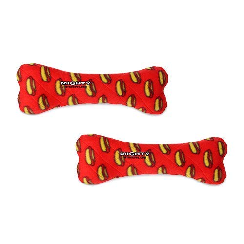 MIGHTY Tuffy 2 Pack Bone Dog Toy: Ultra Durable Plush Toy with Multiple Layers & Reinforced Seams, Washable and Floats, Vinyl Bone & Fleece - color: 2PK Red Bone