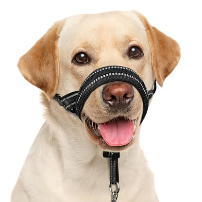 BARKLESS Soft Dog Head Collar, Patented Padded No Pull Head Halter, Training Nose Leash with Safety Link for Medium Large Dogs, Adjustable Muzzle Leash, Easy Control for Walking(Black, L) - size: L (Snout 9.5"-14")