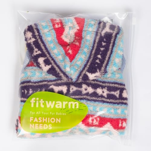 Fitwarm Classic Fleece Dog Hoodie, Thermal Winter Clothes for Small Dogs Boy Girl, Striped Pet Sweatshirt, Blue, Red, Small - color: Fair Isle, size: Small