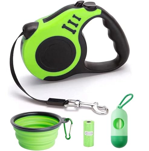 Retractable Green Dog Leash for Medium & Small Dogs & Cats - 16.5FT Tangle Free, Heavy Duty Walking Leash with Anti Slip Handle, Pause & Lock Strong Nylon Tape - color: Green