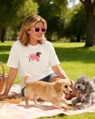 Aiyino Womens Funny Dog Graphic Tee Oversized Dog Lover Shirt | 100 Percent Cotton Soft Breathable Lightweight Everyday Comfort - color: Hot Dog White, size: X-Large
