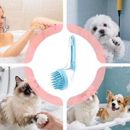 1PCS Pet Bath Brush with Soap Dispenser New 2 in 1 Shampoo Brush for Dogs Bath Dog Soap Brush Bathing Dog Grooming Massage Brushes for Long Short Haired Dogs Cats Pet Shower (Blue)