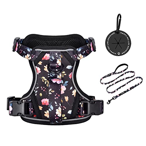 Petmolico Dog Harness for Small Dogs, Cute Harness Vest with Two Leash Clips and Soft Handle, Reflective Easy Walk Puppy Vest - Black Peach, Small - color: Black Peach, size: Small