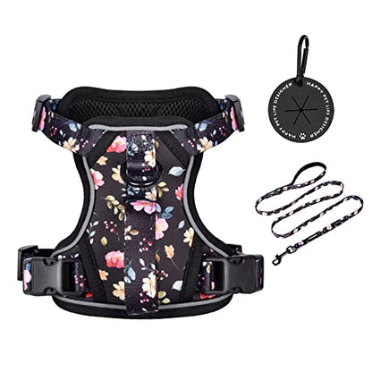 Petmolico Dog Harness for Small Dogs, Cute Harness Vest with Two Leash Clips and Soft Handle, Reflective Easy Walk Puppy Vest - Black Peach, Small - color: Black Peach, size: Small