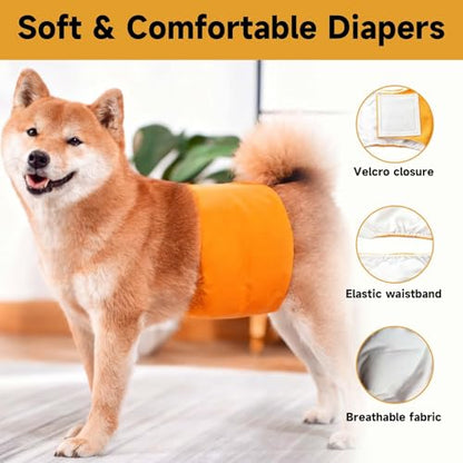4 Pack Washable Male Dog Diapers Reusable Belly Bands - Quick-Absorbing, Leakproof, Outdoor Training & Senior Dogs | Fits Small, Medium, Large Breeds(L) - size: L(19.69-24.41”)