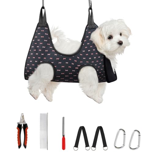 Supet Dog Grooming Hammock Harness for Dogs Cats, Restraint Dog & Small Animal Leashes Sling for Groomingk for Nail Trimming (Black Currant, XS) - color: Blackcurrant, size: XS（ Max 16 Lb：Leg space: 4.9"-10.5"）