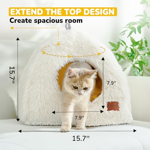 CATISM Cat Bed, Cat Cave for Indoor Cats, Soft Cat Dome, Self-Warming 2 in 1 Foldable Pet Cat House with Washable Cushioned Pillow Calming Fluffy Dog Beds for Small Dogs with Anti-Slip Bottom White - color: White