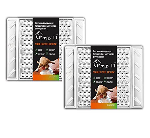 PEGGY11 304 Stainless Steel Lick Mat for Dogs & Cats, 2 Pack | Whisker friendly, Slow feeder, Durable, Strong suction cups, Nonslip, Dishwasher safe - color: Stainless Steel (Two Pack)
