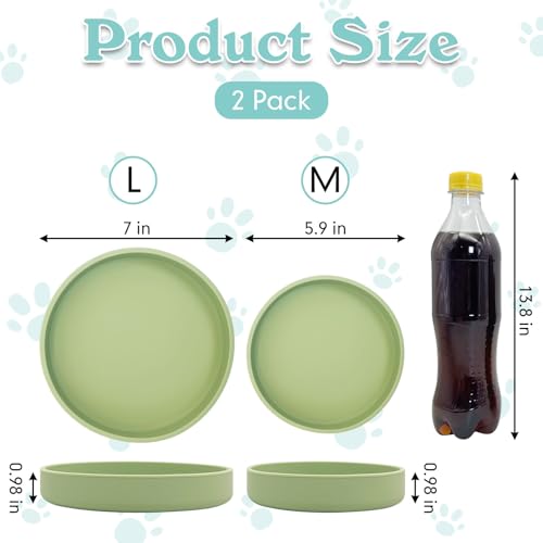 Silicone Cat Food Bowls Shallow Cat Dishes 5.9in Wide Pet Plates Set of 2 Small Flat Dog Saucer Bowl Cute Whisker Fatigue Kitten Feeding Dish for Dry & Wet Food (Round Bean Green) - color: Bean Green, size: M: 5.9 inches - without Suction Cup