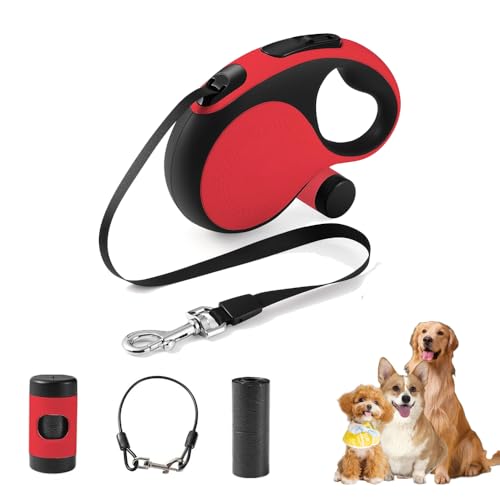 Retractable Dog Leash with Chew Proof Cable,26 ft Durable Dog Leash for Large Medium Dogs up to 110 lbs, 360° untangled, One-Handed Brake. (Red) - color: Red, size: 26ft