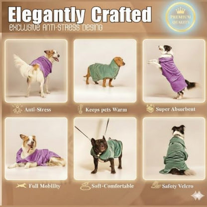|FELPACTIVE® Premium Dog Drying Robe | Sizes S - XXXL | Quick-Drying Super Absorbent Double-Layer Microfiber | Soft & Snug Fit | Includes Luxury Gift Box + EBOOK | Dog Bath Robe, Pet Warming Bathrobe - color: jade green, size: Large