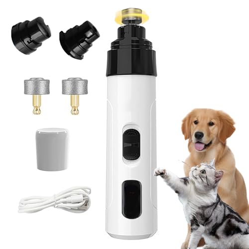 Silent Pet Nail Grinder for Dogs & Cats, 3 Grinding Heads | Professional 2-Speed Rechargeable Dog Nail Trimmer for Small/Medium Dogs & Cats, Painless Paw Grooming