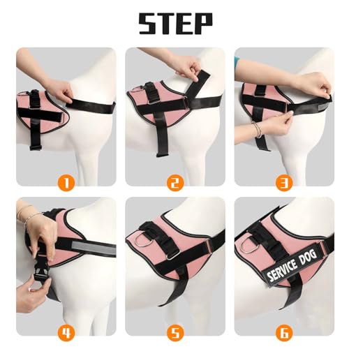 MUMUPET Service Dog Harness, No Pull Reflective Adjustable with Handle, Soft Breathable Padding for Medium Dogs, 2 Removable Velcro Patches (Pink, M) - color: Pink, size: Medium