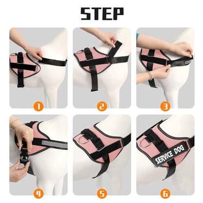 MUMUPET Service Dog Harness, No Pull Reflective Adjustable Vest with Handle, Soft Breathable Padding for Large Dogs, 2 Removable Velcro Patches (Pink, L) - color: Pink, size: Large