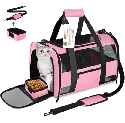 Cat Carrier Pet Carriers Airline Approved for Small Dogs Kitten Carriers for Small Medium Cats Under 15lb, Collapsible Soft Sided TSA Approved Travel Carrier, Pink - color: Pink
