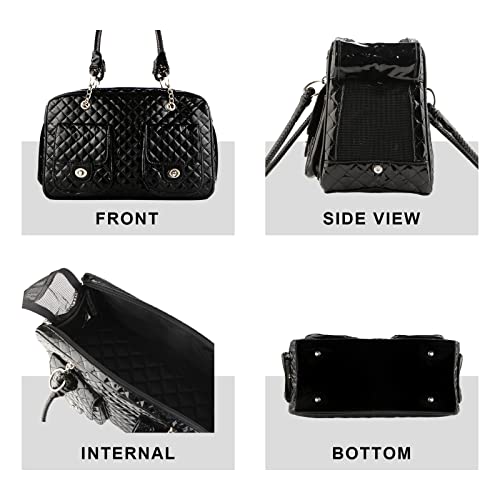 Soft-Sided Pet Travel Carrier Airline Approved for Pet Small Dog and Cat Collapsible, Black Shiny Patent Leather - color: Black